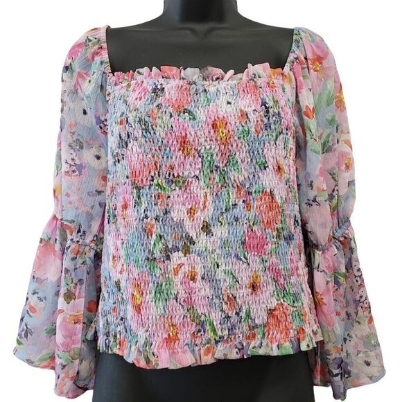 Lost & Wander Off The Shoulder Blouse Top Women's MEDIUM Blue Green Purple NEW - Picture 1 of 11